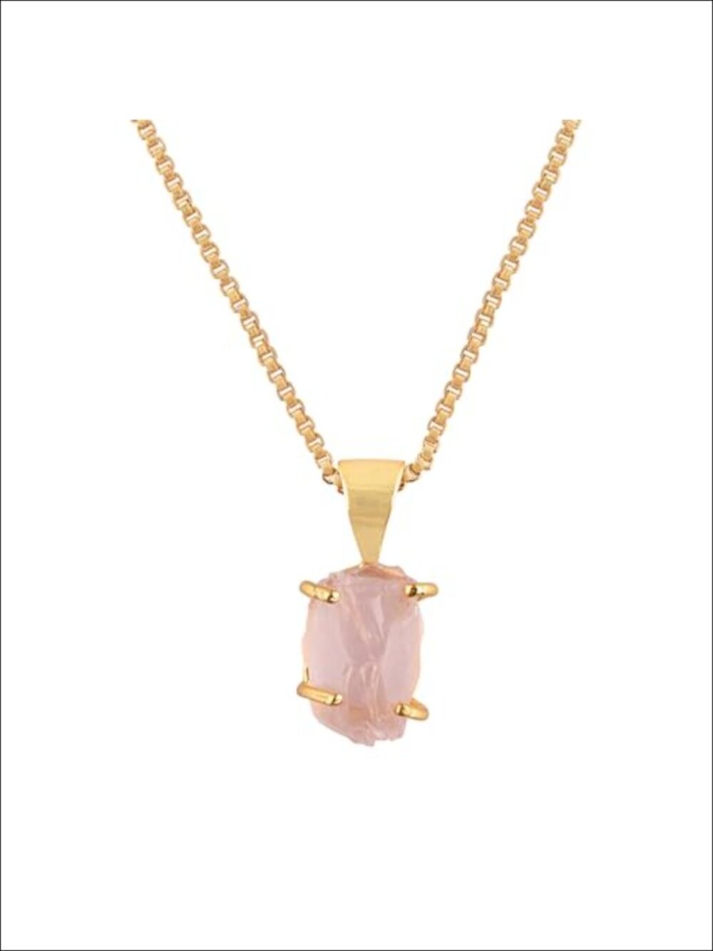Handmade Rose Quartz Pendant Necklace 18K Gold Plated Natural Crystal